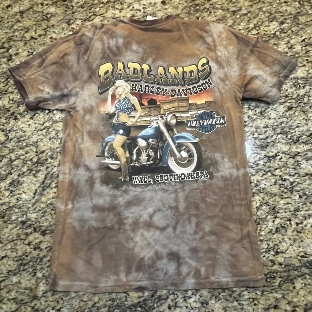 2011 Harley-Davidson Badlands South Dakota Tie Dye T-Shirt Mens Medium Brown